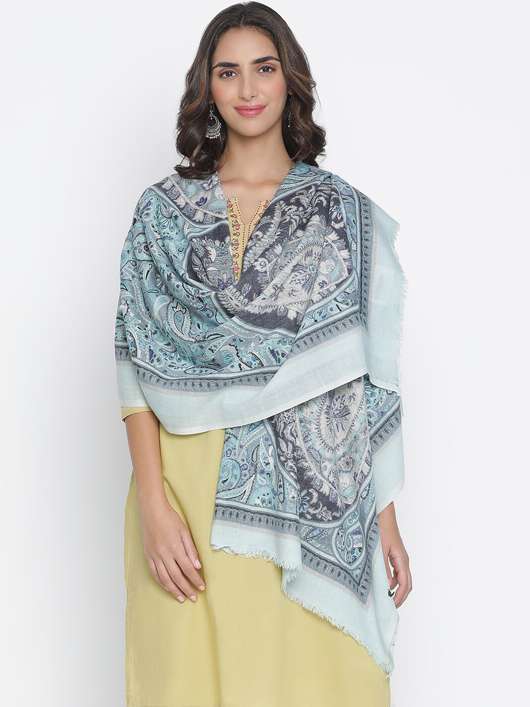 

SHINGORA Women Black & Blue Embroidered Wool Shawl