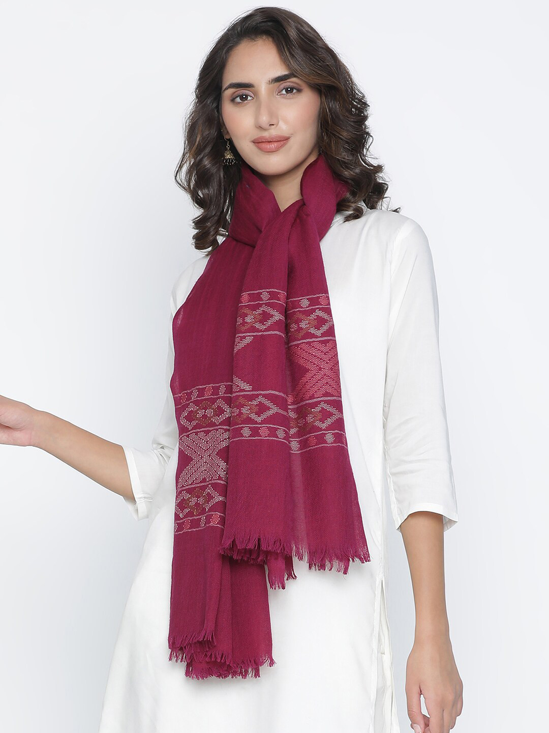 

SHINGORA Women Dark Pink Woven-Design Woolen Shawl