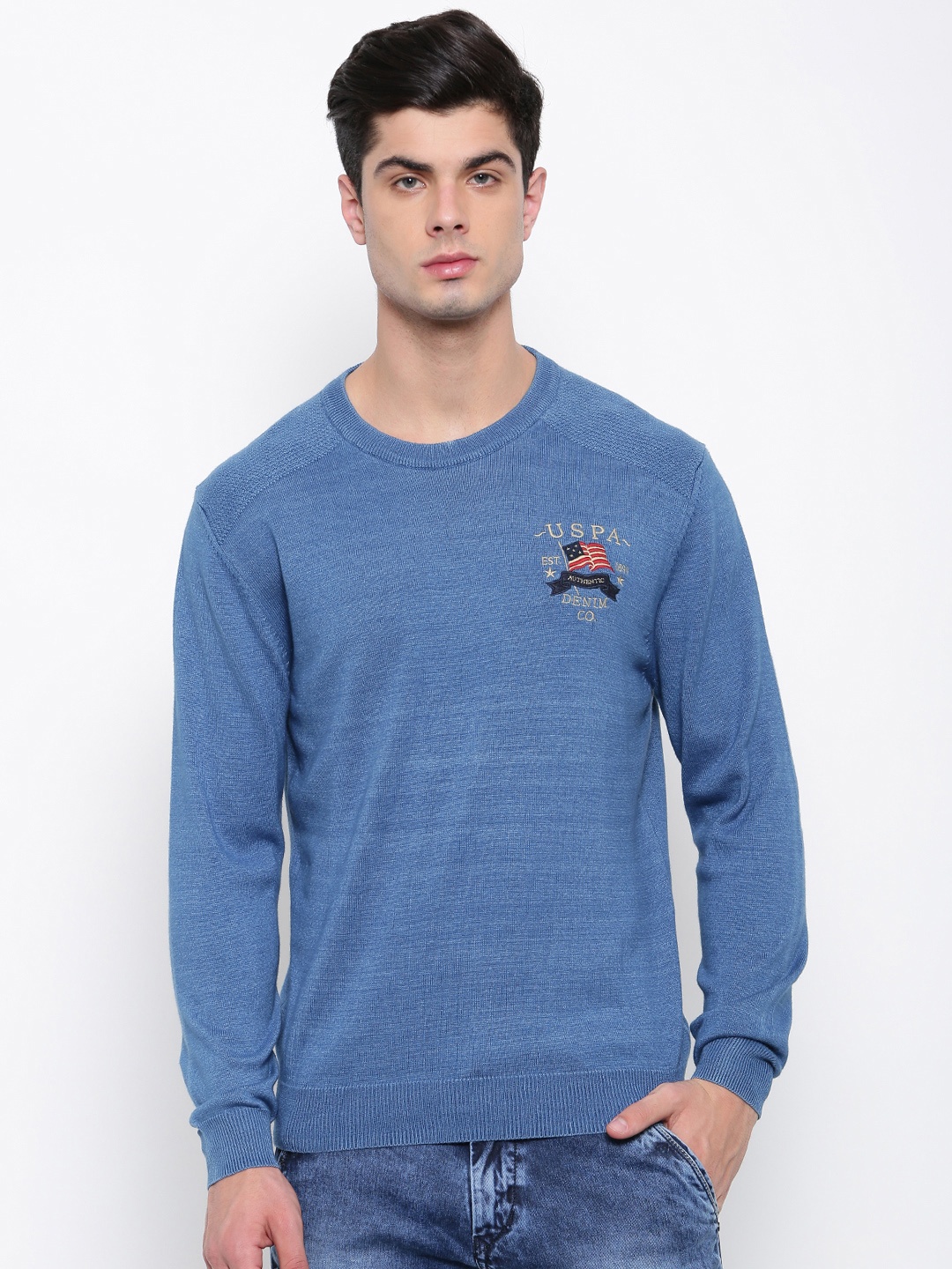 

U.S. Polo Assn. Denim Co. Men Blue Solid Pullover