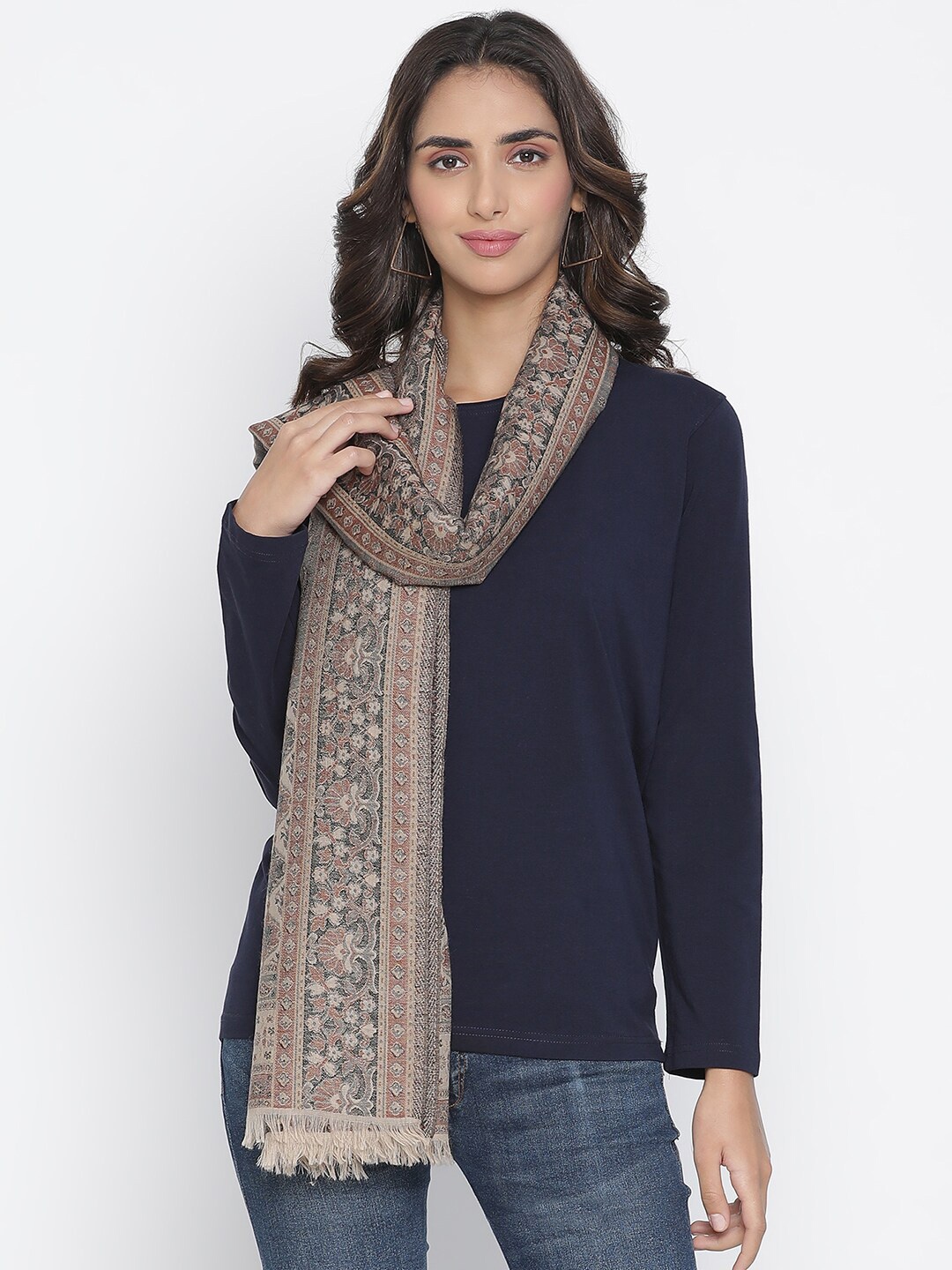 

SHINGORA Women Beige & Brown Printed Woolen Shawl