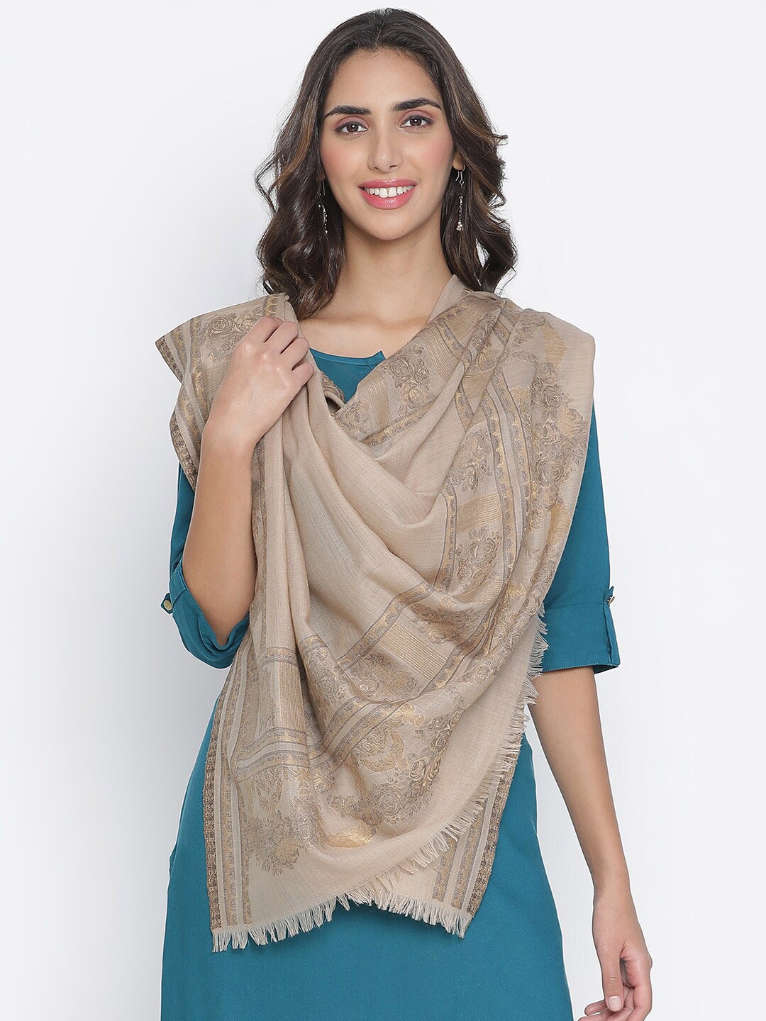 

SHINGORA Women Beige Woven-Design Shawl