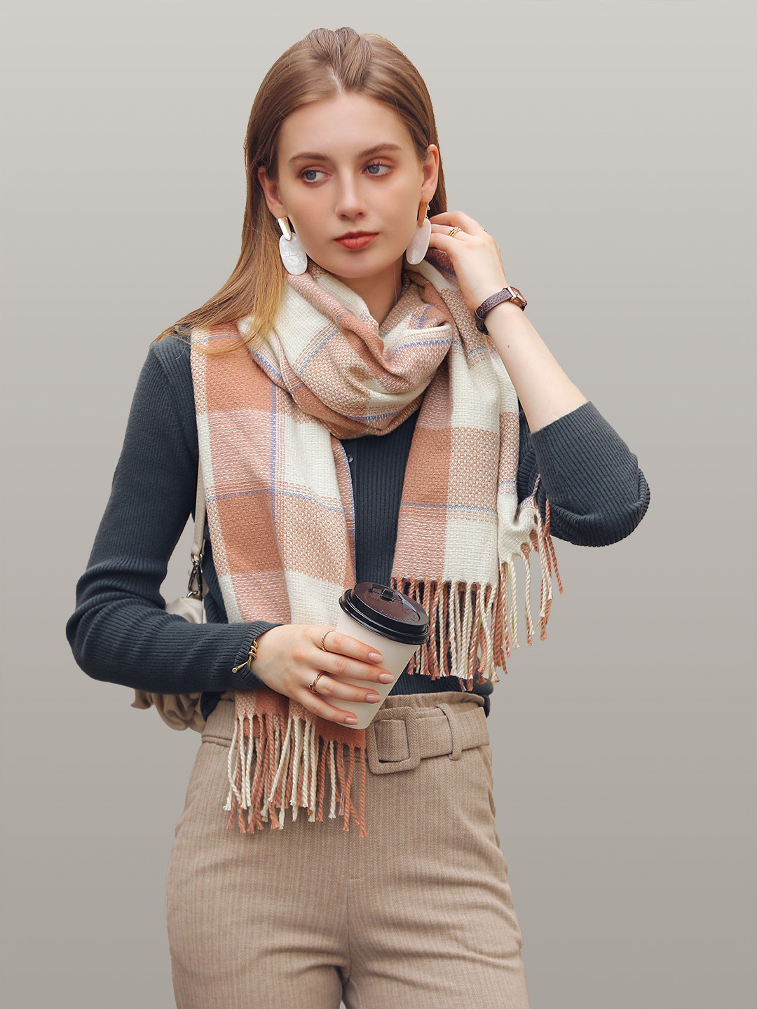 

JC Collection Women Pink & Off White Checked Scarf