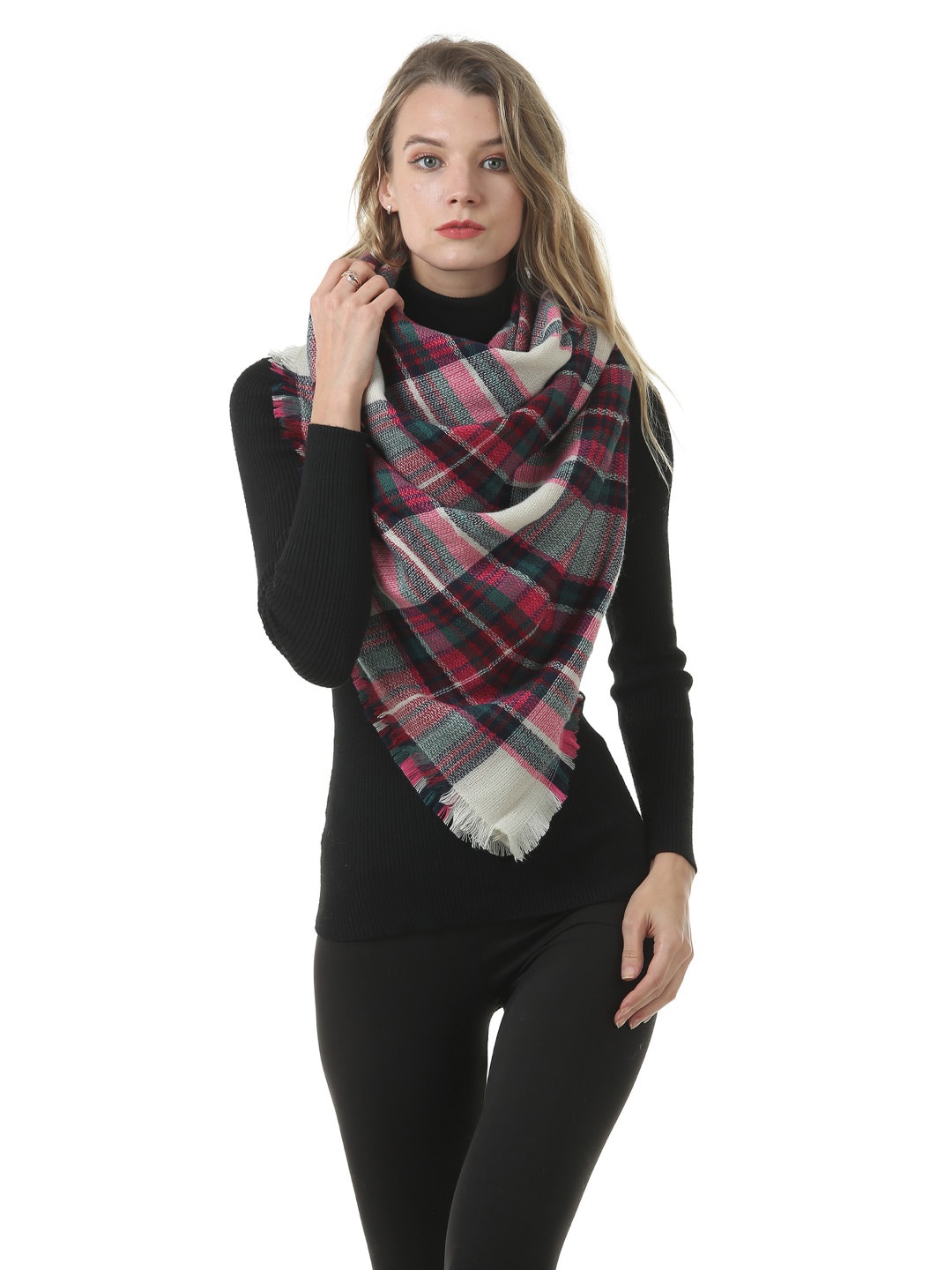 

JC Collection Women Red & Off White Checked Scarf