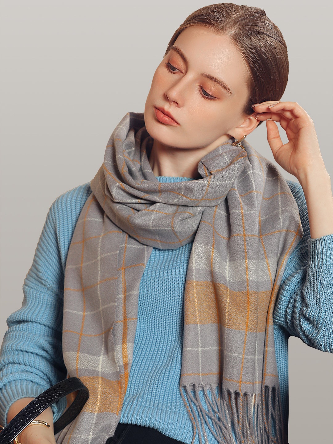 

JC Collection Women Grey & Brown Checked Scarf