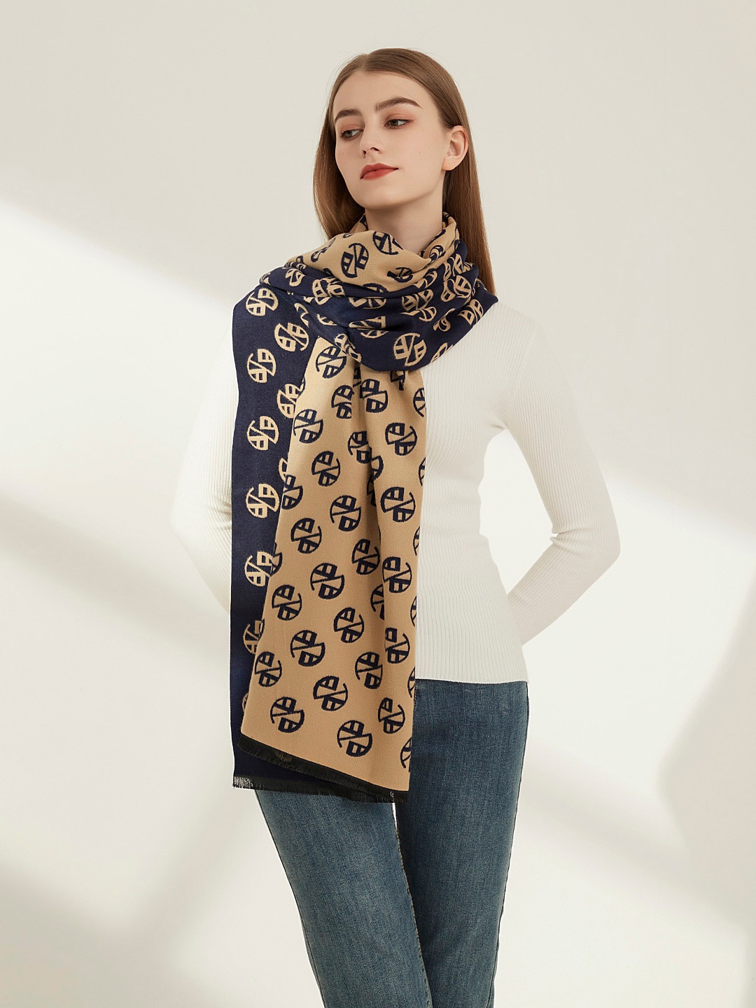 

JC Collection Women Navy Blue & Beige Printed Scarf