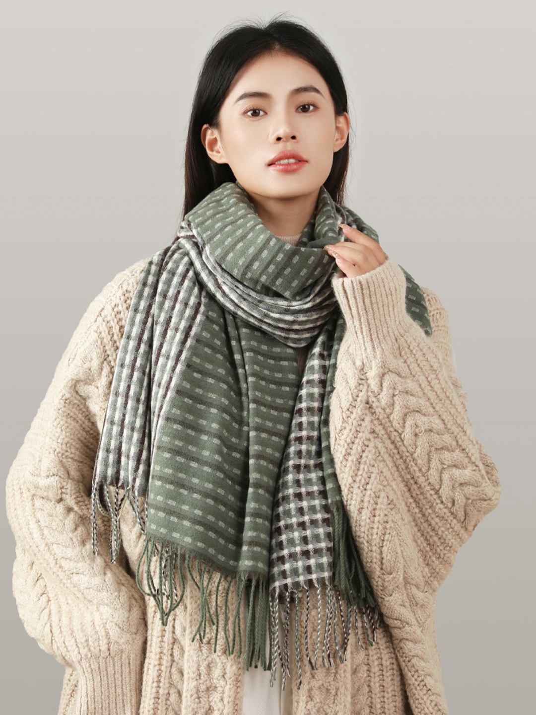 

JC Collection Women Green & Off White Printed Scarf
