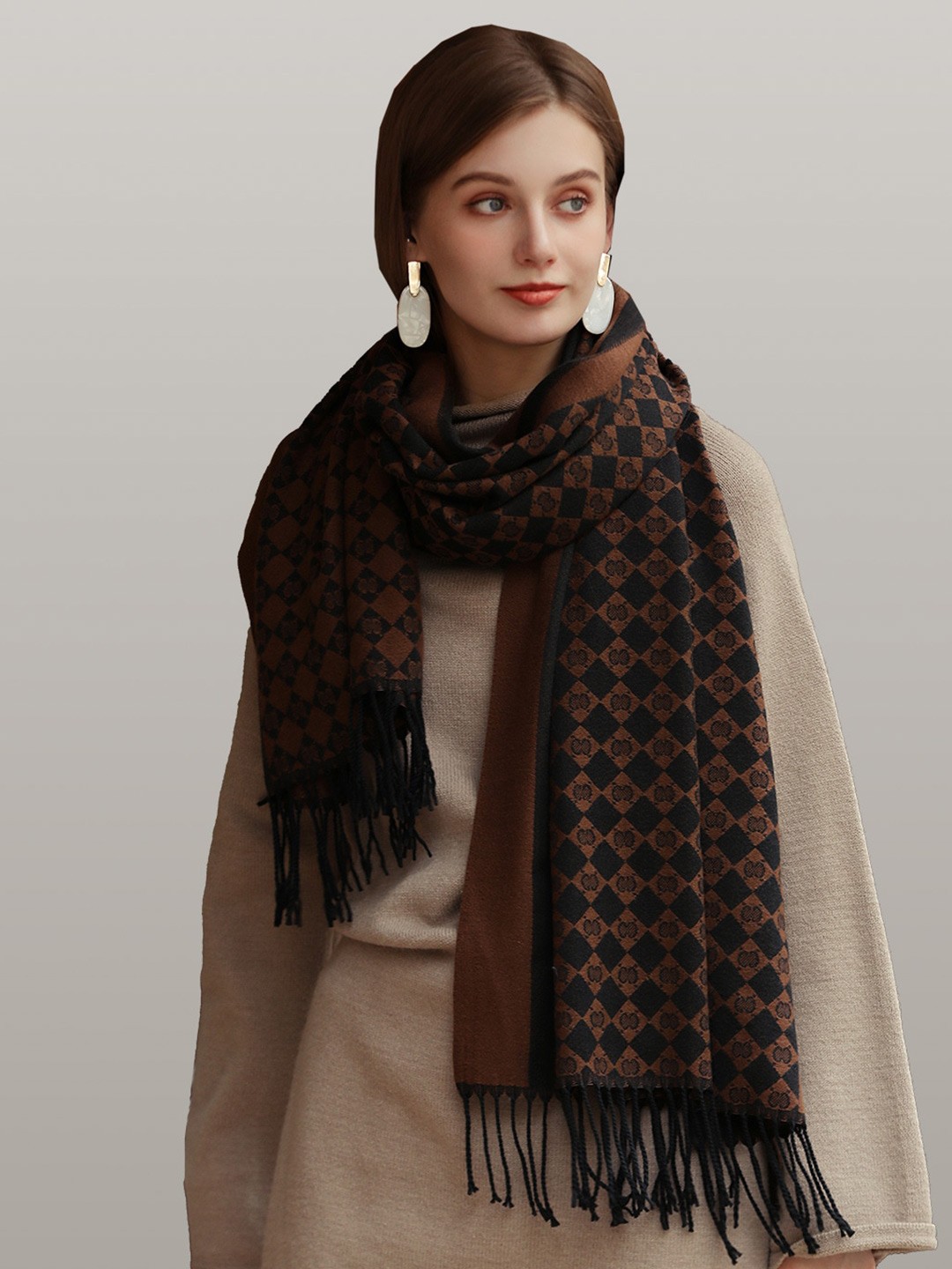 

JC Collection Women Coffee Brown & Black Printed Scarf