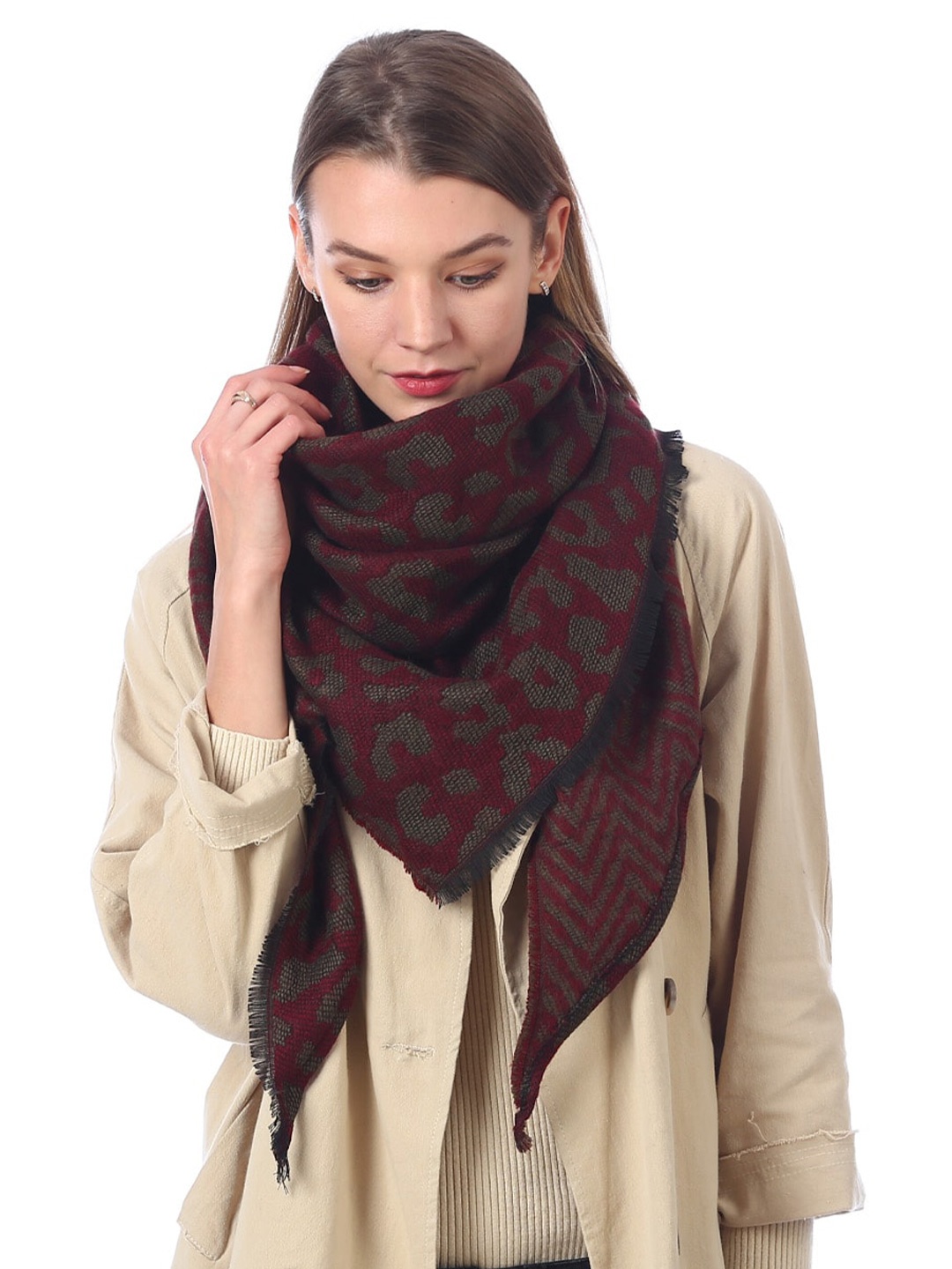 

JC Collection Women Red & Olive Green Printed Scarf