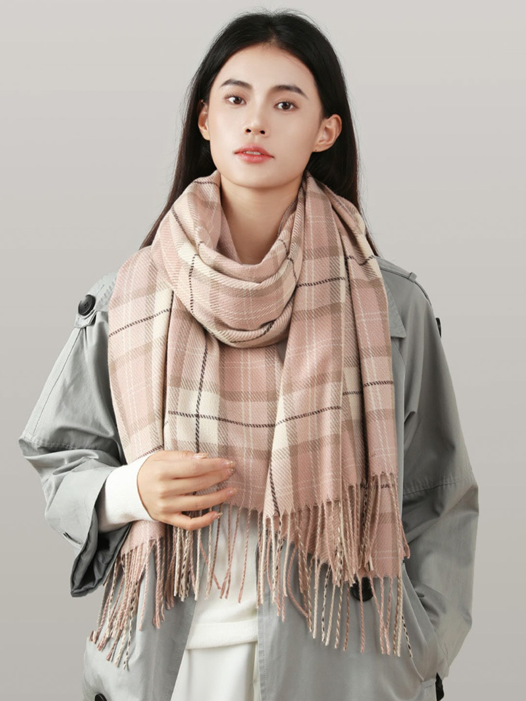 

JC Collection Women Pink & Off White Checked Scarf