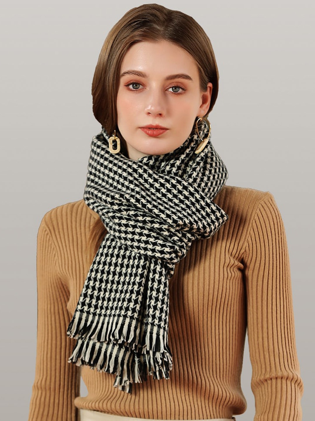 

JC Collection Women Black & Off White Checked Scarf