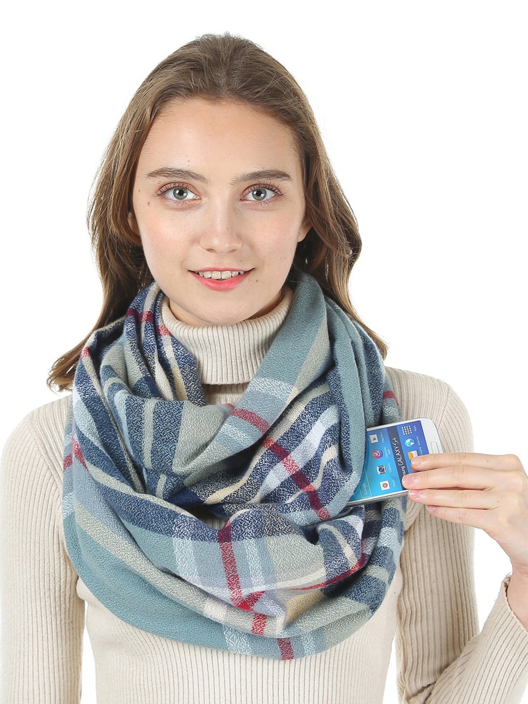 

JC Collection Women Sea Green & Off White Checked Scarf