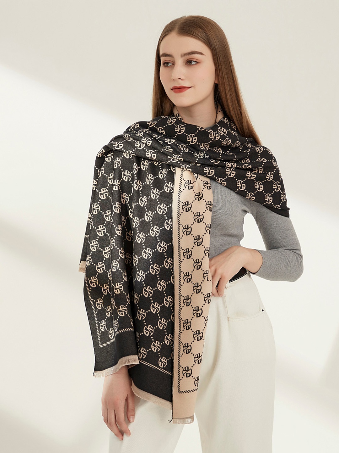 

JC Collection Women Black & Beige Printed Scarf