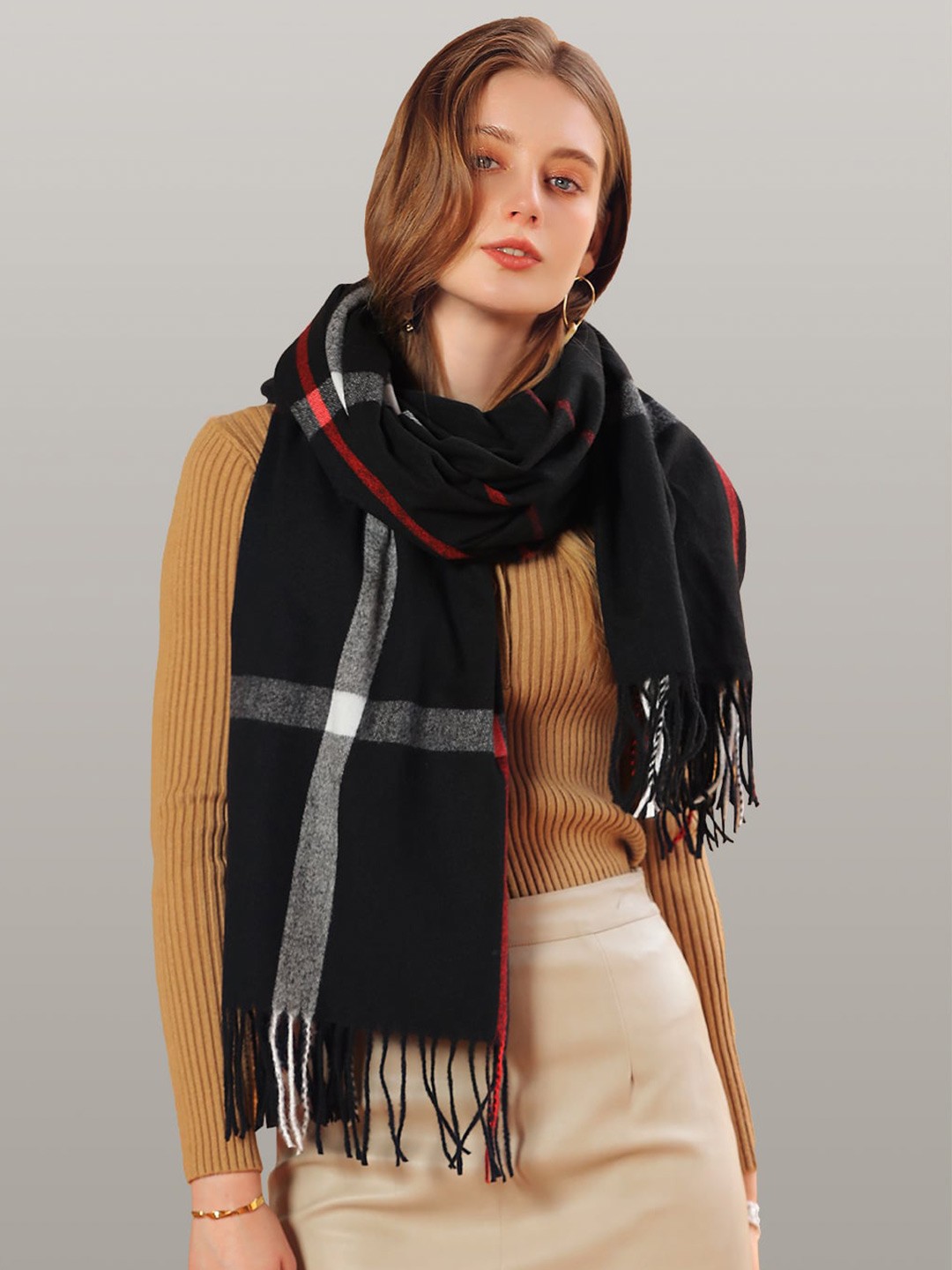 

JC Collection Women Black & Red Checked Scarf