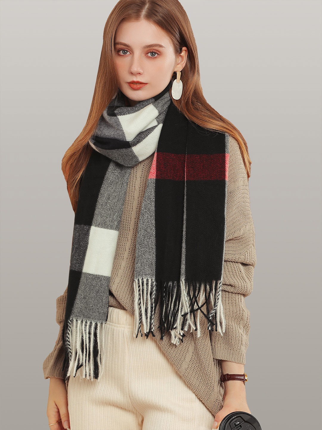 

JC Collection Women Black & White Checked Scarf