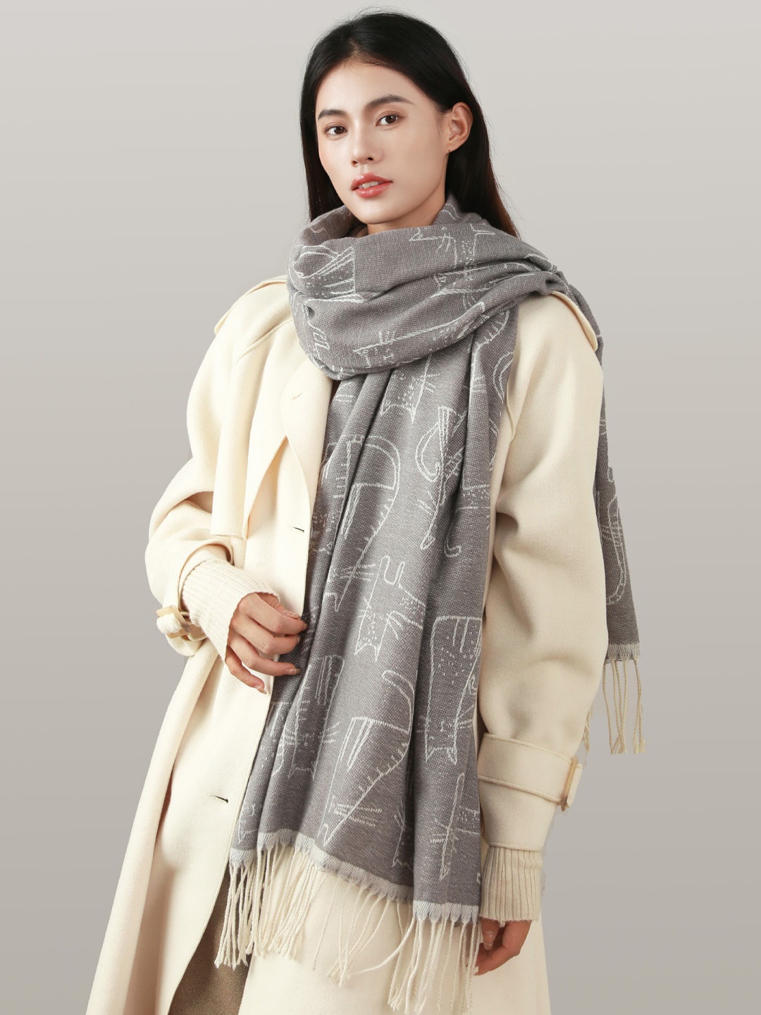 

JC Collection Women Grey & Off White Printed Scarf