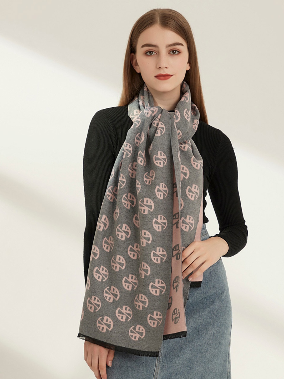 

JC Collection Women Pink & Grey Printed Scarf