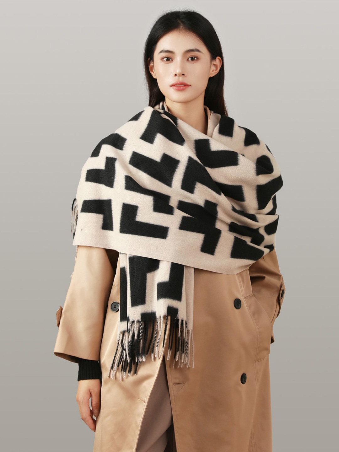 

JC Collection Women Beige & Black Printed Scarf