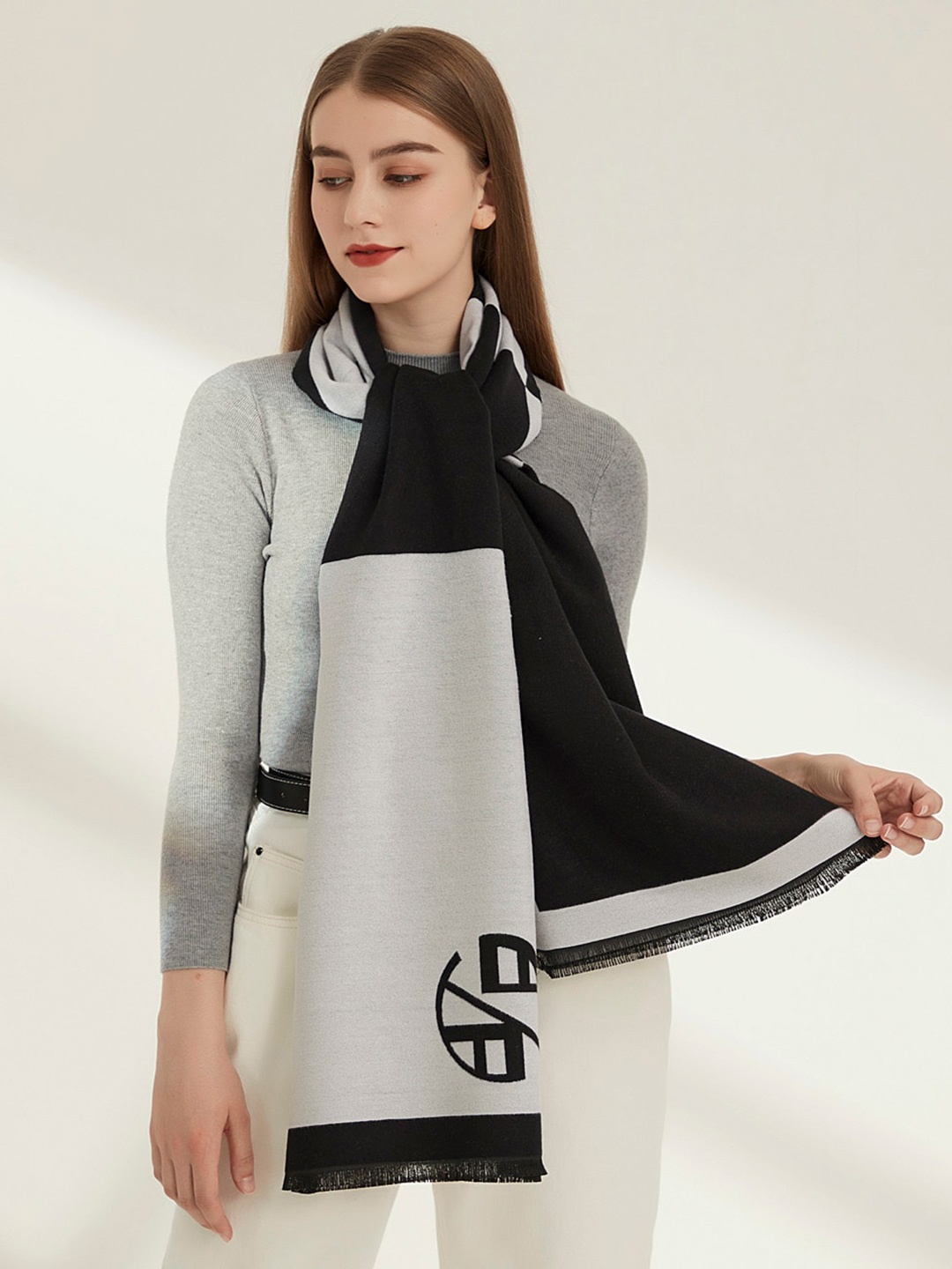 

JC Collection Women Black & White Printed Scarf