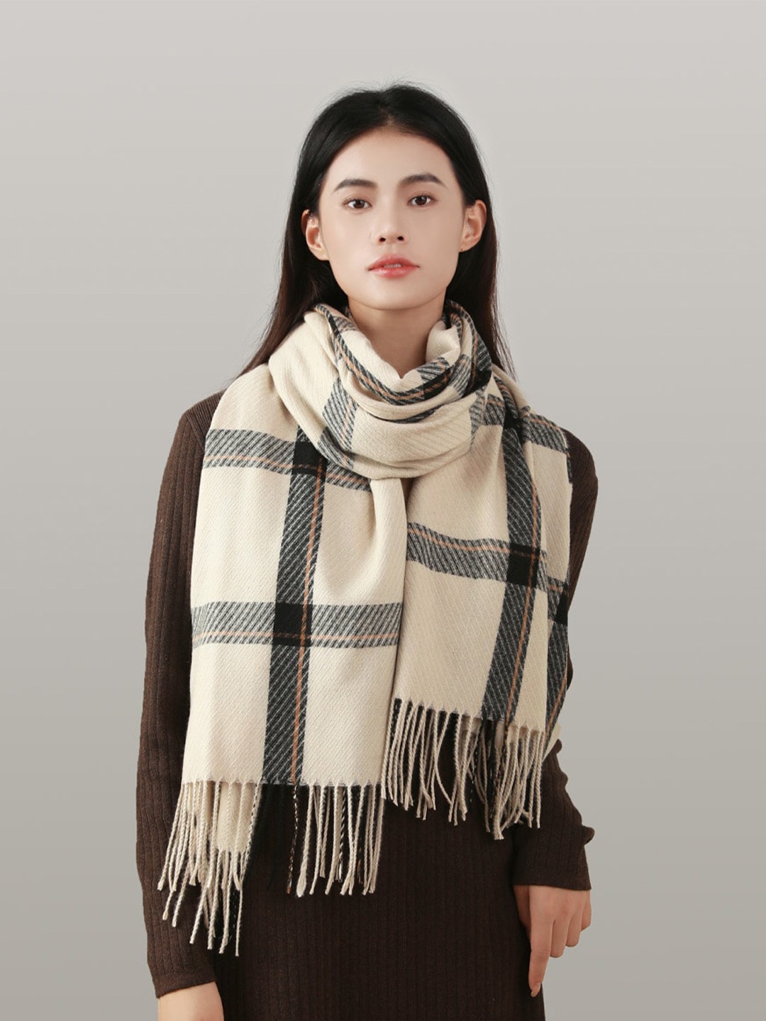 

JC Collection Women Beige & Black Checked Scarf