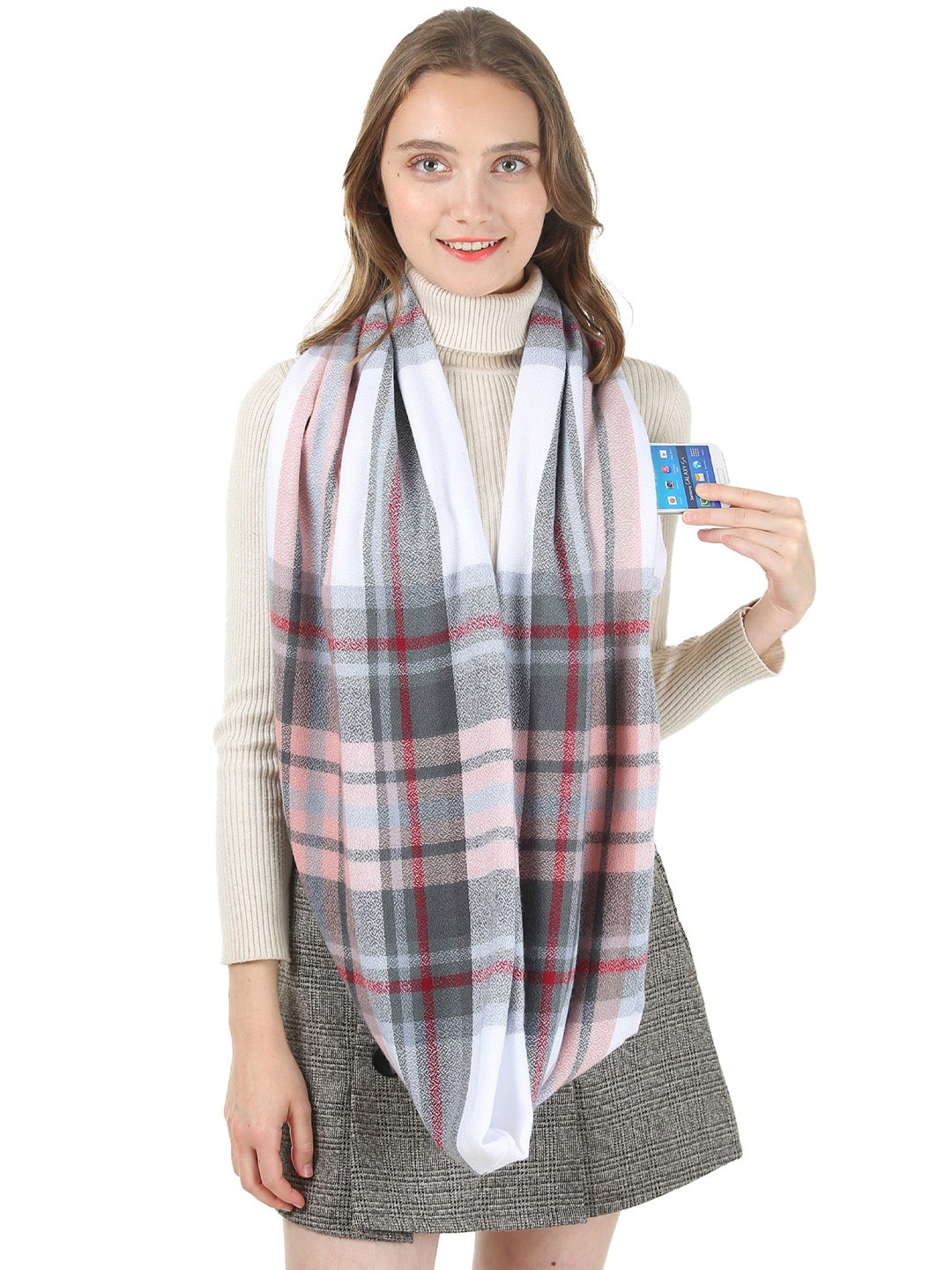 

JC Collection Women White & Pink Checked Scarf