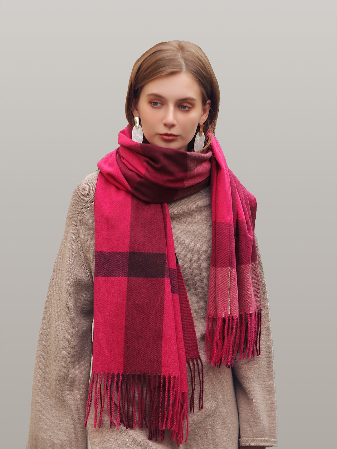 

JC Collection Women Rose & Pink Checked Scarf