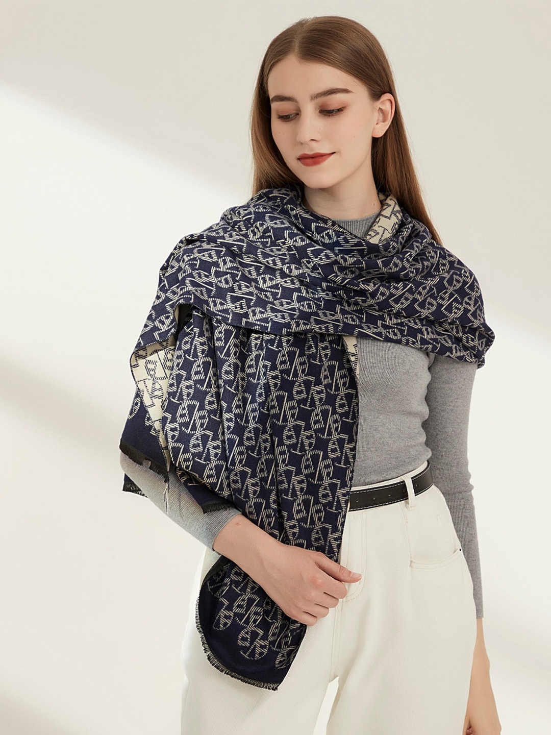 

JC Collection Women Navy Blue & Cream-Coloured Printed Scarf