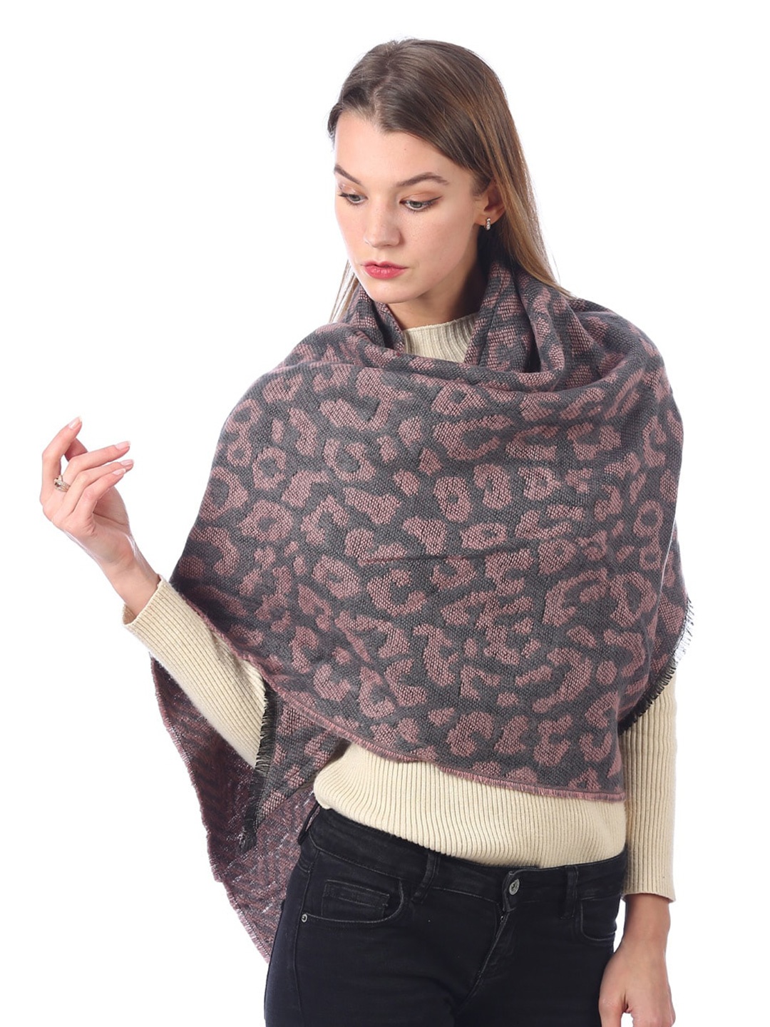 

JC Collection Women Grey & Pink Printed Scarf