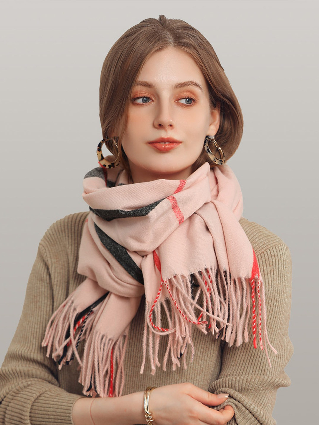 

JC Collection Women Pink & Orange Checked Scarf