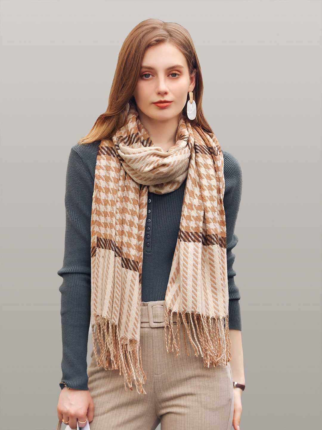 

JC Collection Women Khaki & Beige Checked Scarf