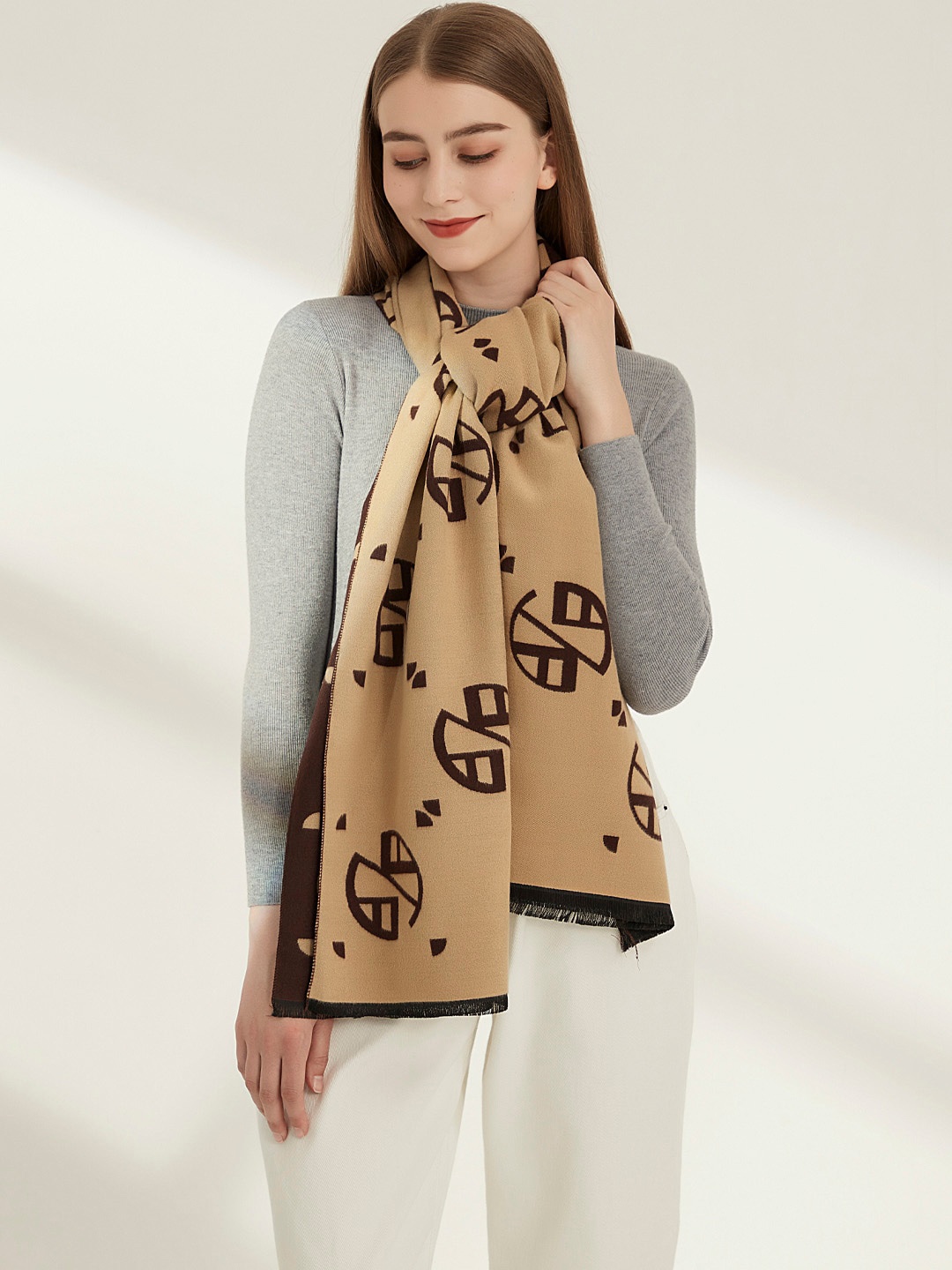 

JC Collection Women Coffee Brown & Beige Printed Scarf