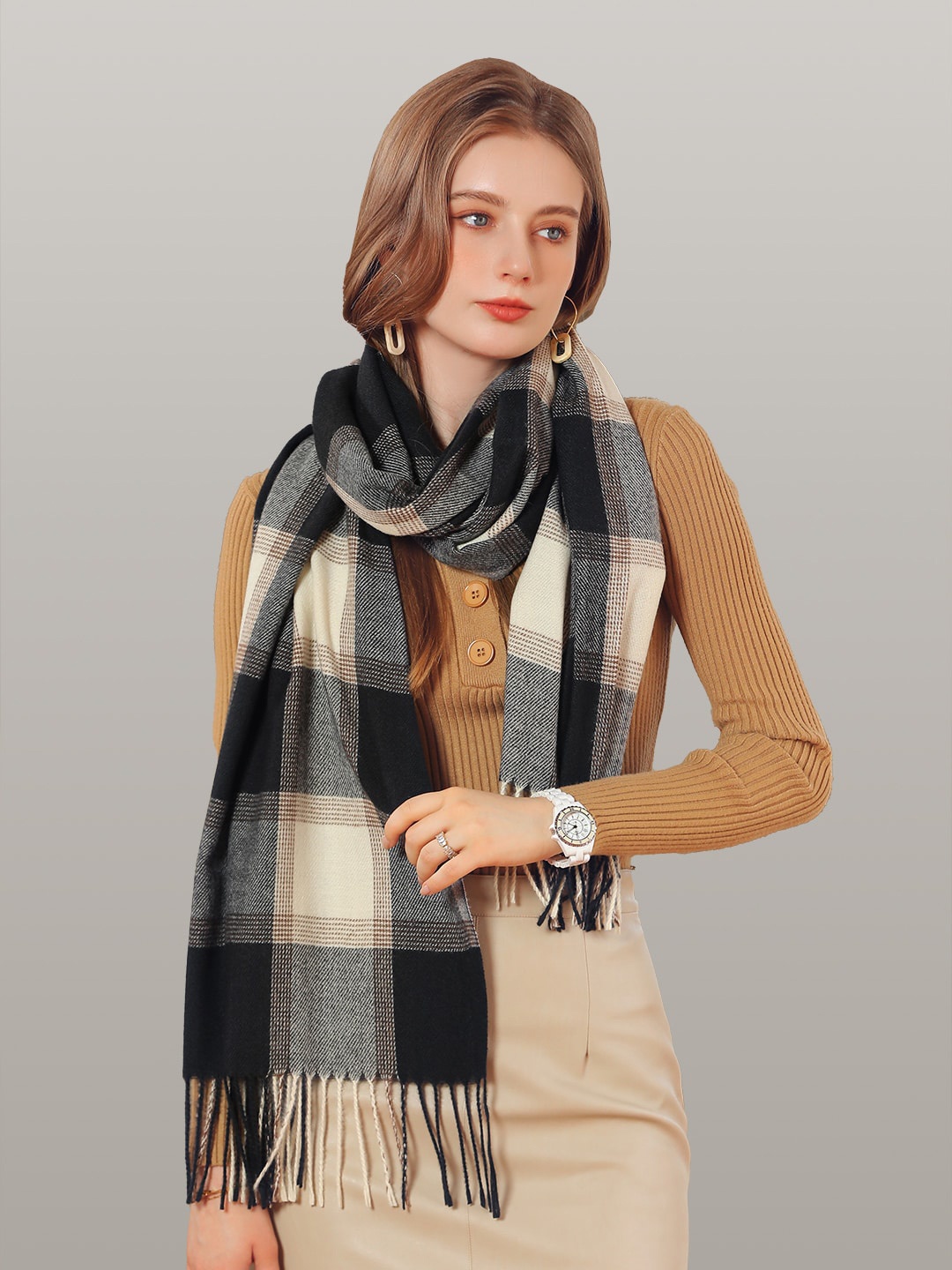 

JC Collection Women Black & Beige Checked Scarf