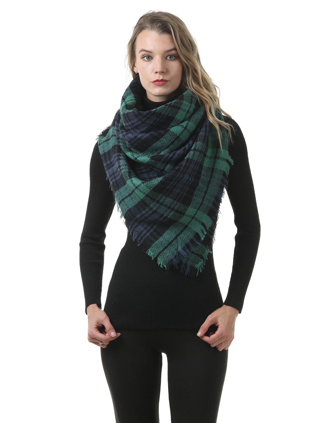 

JC Collection Women Blue & Green Checked Scarf