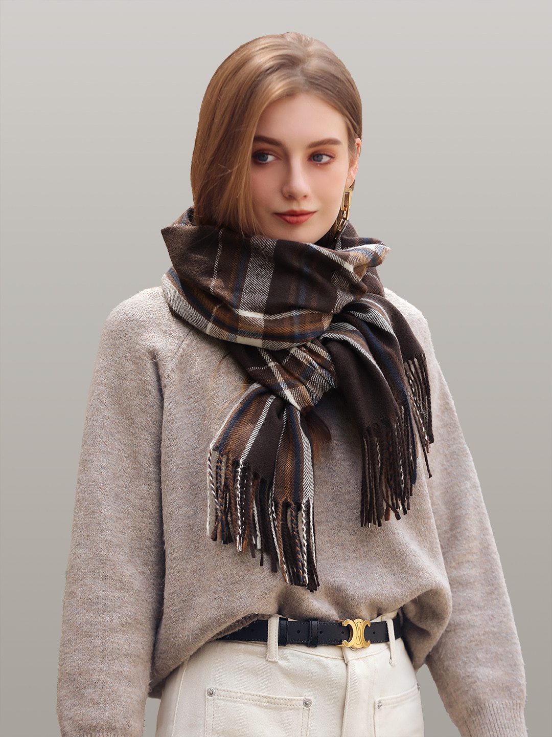

JC Collection Women Brown & Beige Checked Scarf
