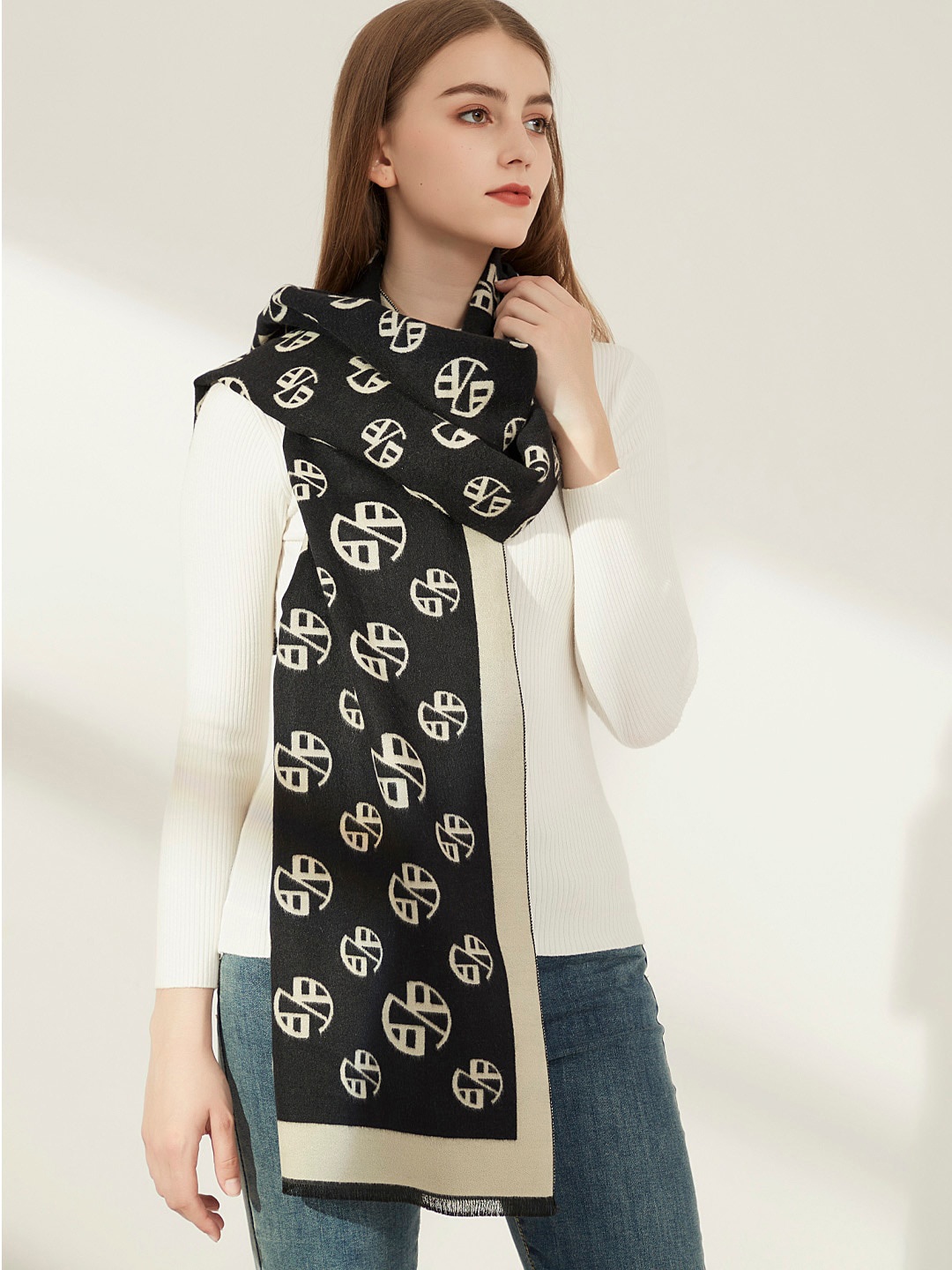 

JC Collection Women Black & Beige Printed Scarf