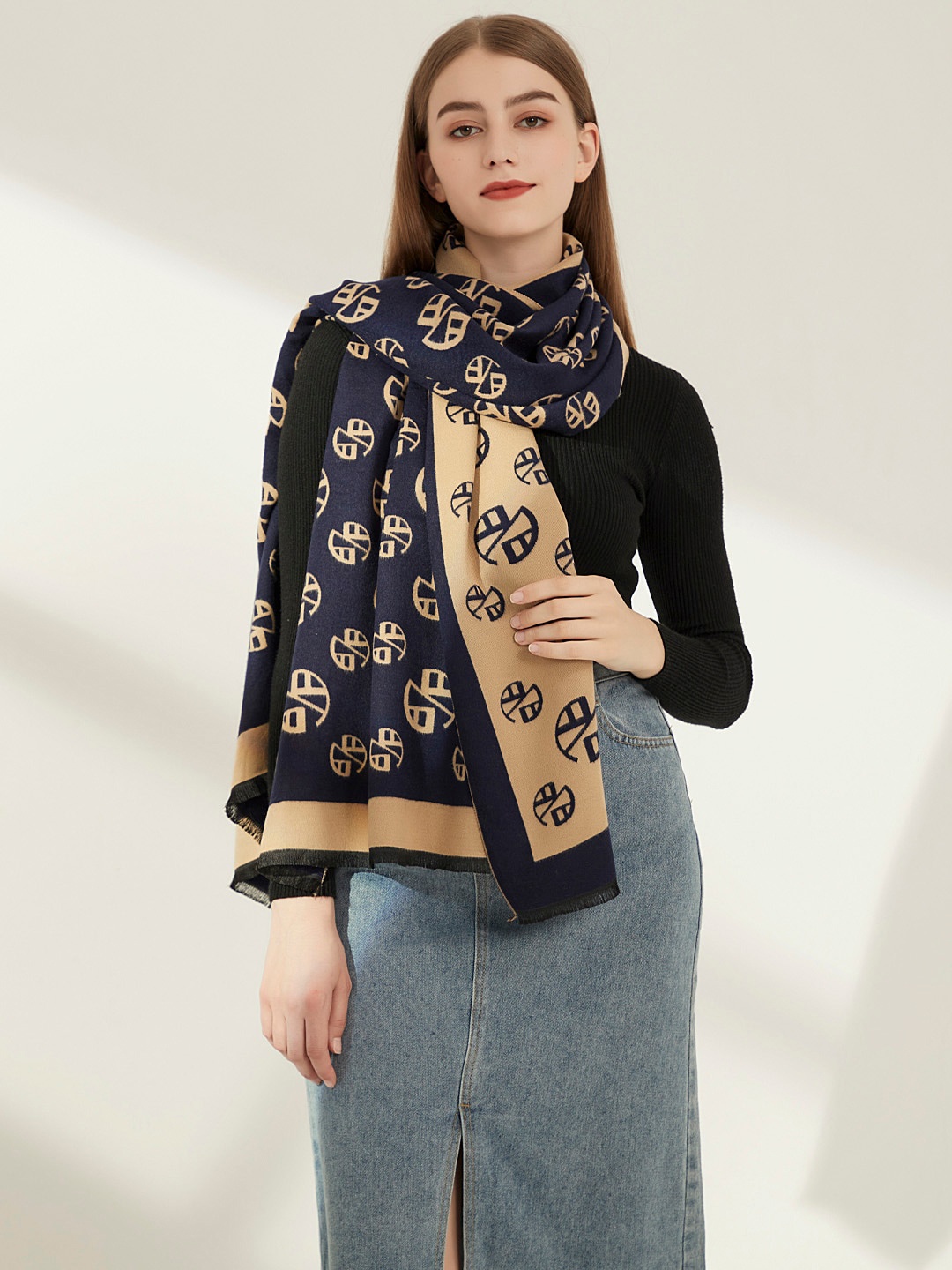 

JC Collection Women Navy Blue & Beige Printed Scarf