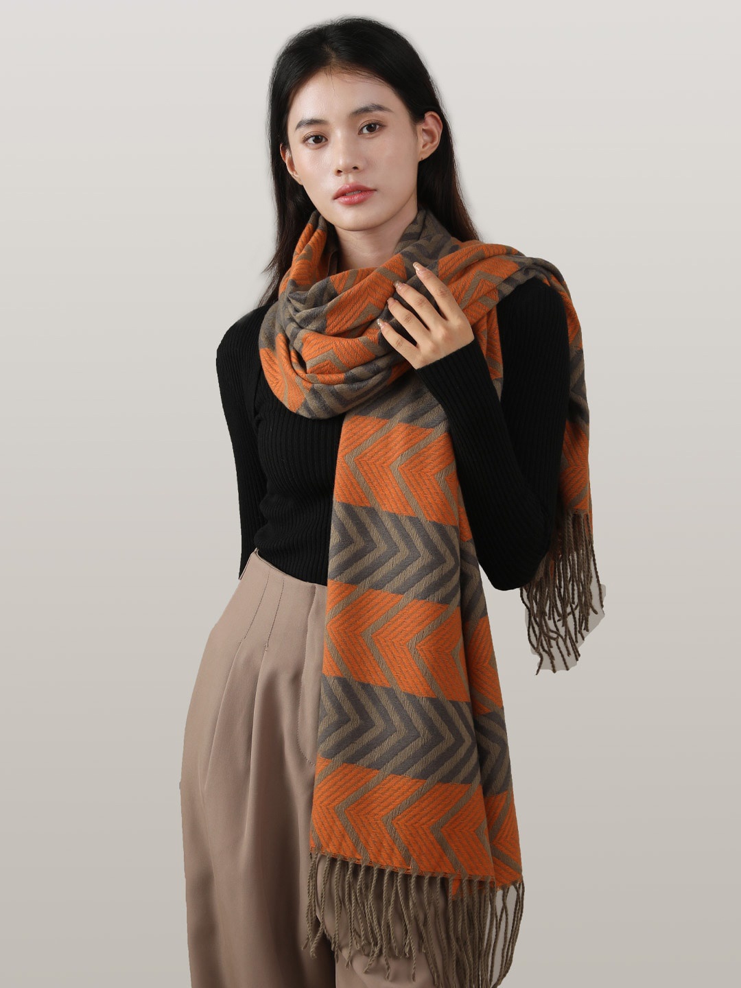 

JC Collection Women Grey & Orange Printed Scarf