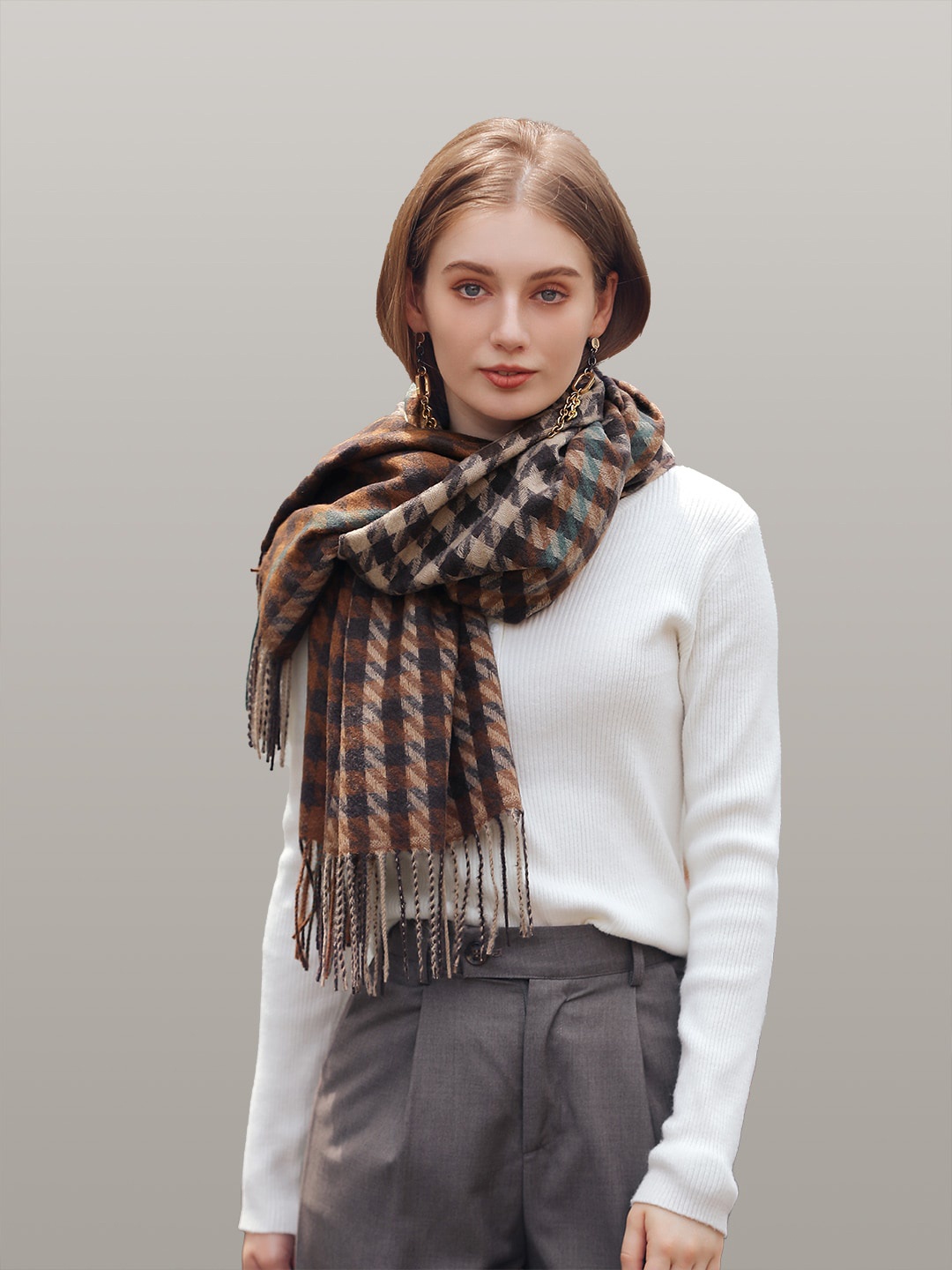 

JC Collection Women Brown & Black Checked Scarf