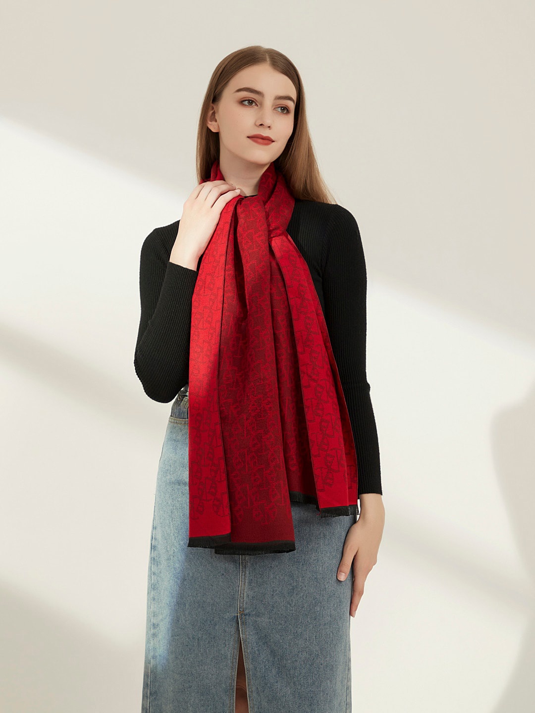 

JC Collection Women Red & Black Printed Scarf