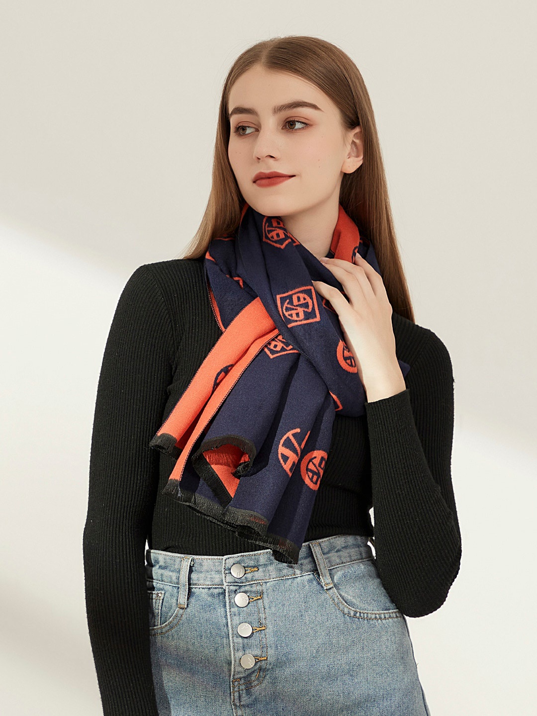

JC Collection Women Navy Blue & Red Printed Scarf