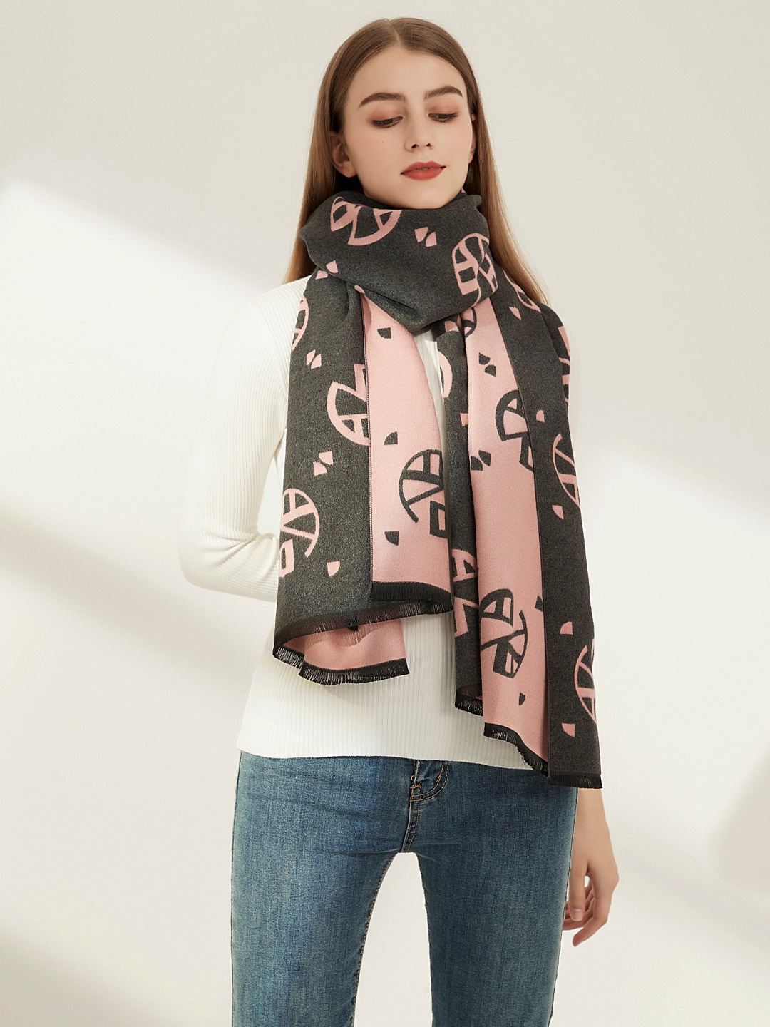 

JC Collection Women Pink & Black Printed Scarf