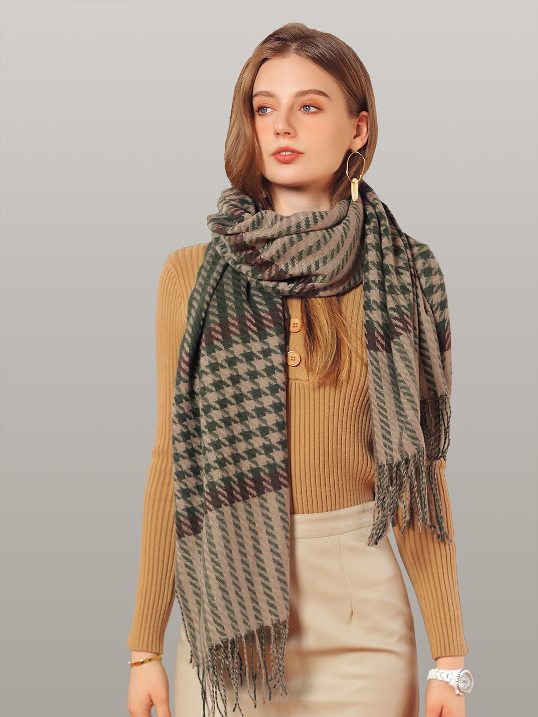 

JC Collection Women Green & Red Checked Scarf