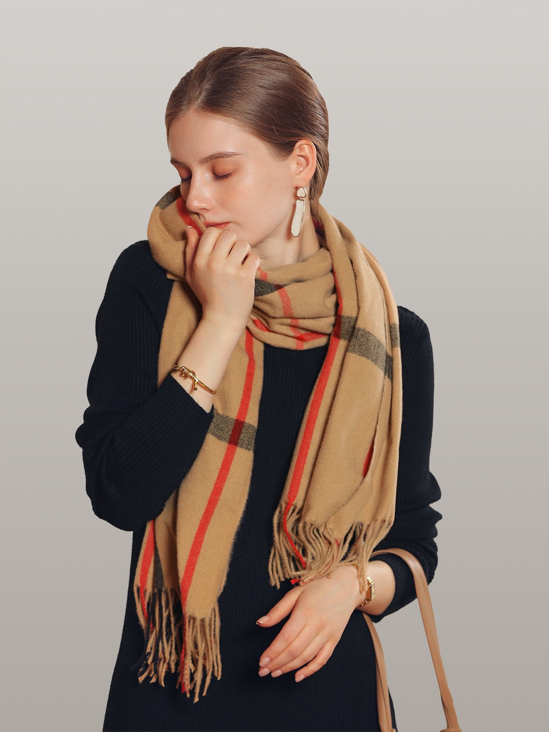 

JC Collection Women Khaki & Red Striped Scarf