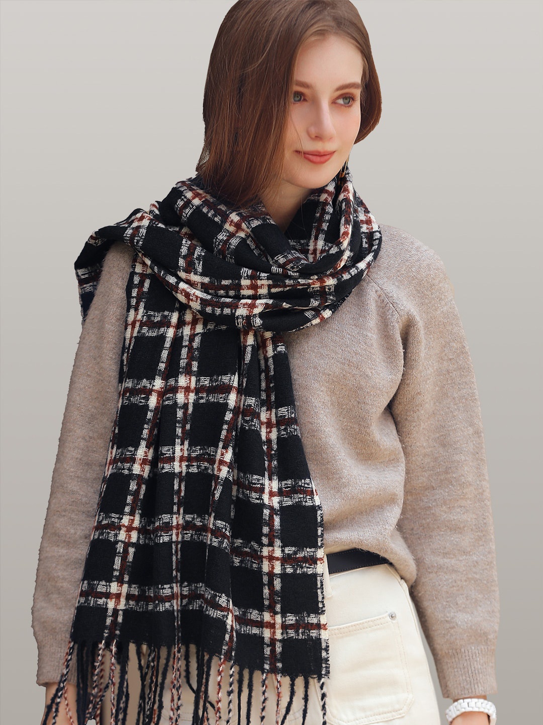 

JC Collection Women Black & White Checked Scarf