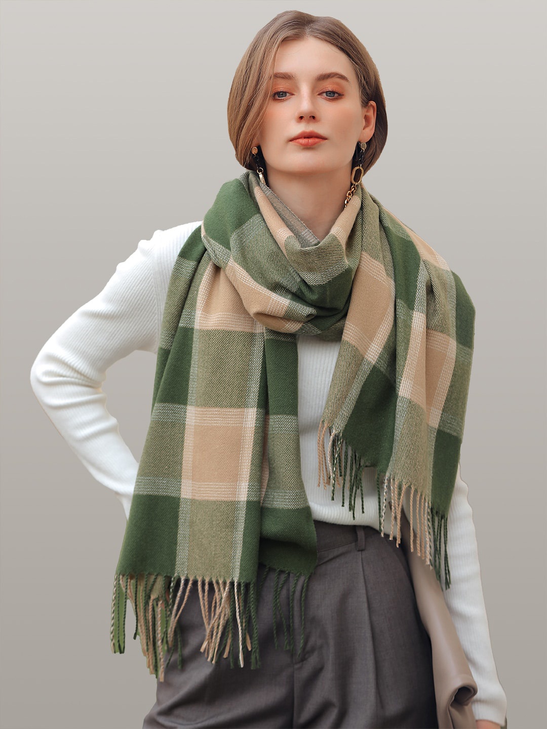 

JC Collection Women Green & Orange Checked Scarf