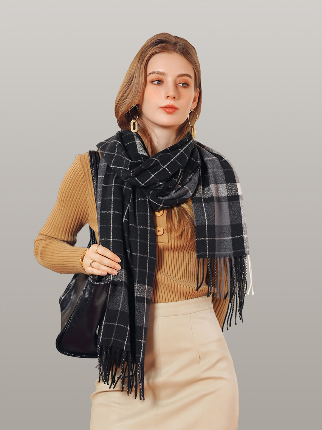 

JC Collection Women Black & White Checked Scarf