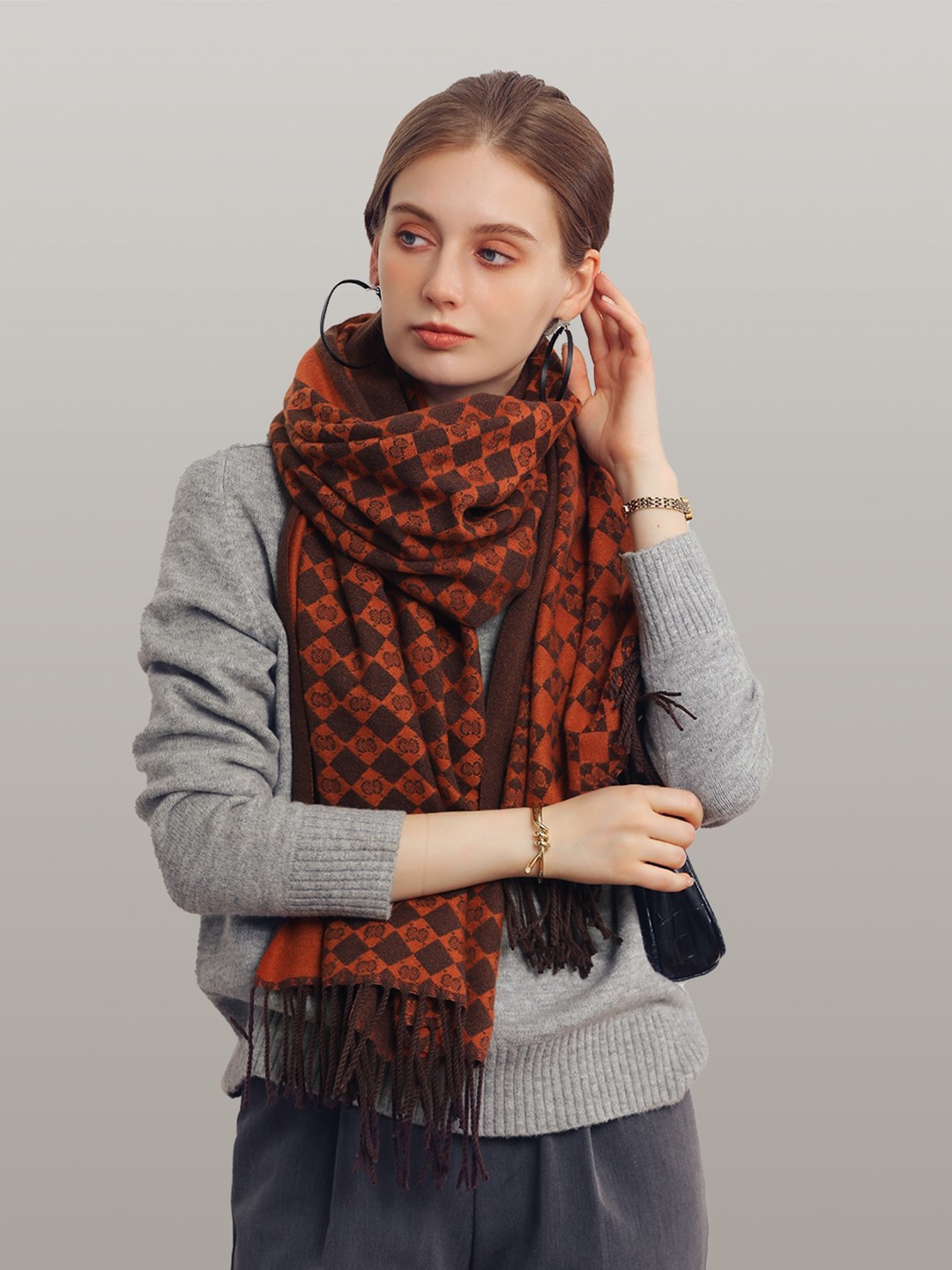 

JC Collection Women Orange & Black Printed Scarf