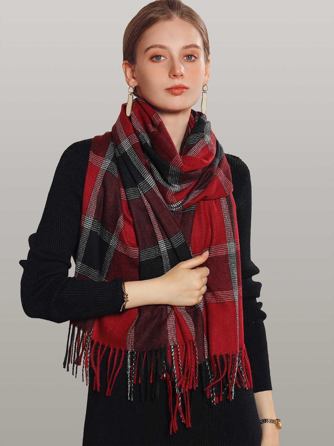 

JC Collection Women Red & Black Checked Scarf