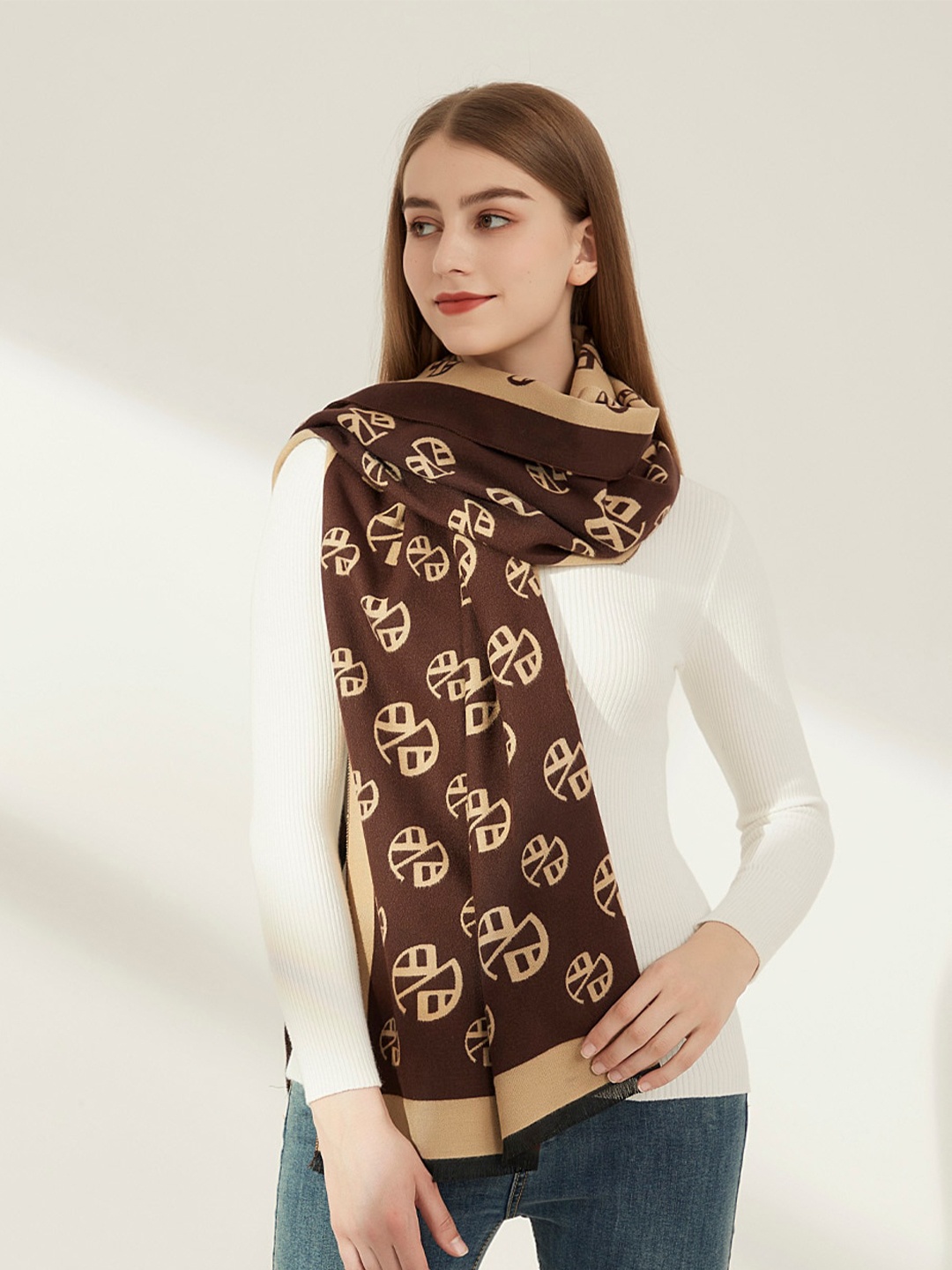 

JC Collection Women Coffee Brown & Brown Printed Scarf