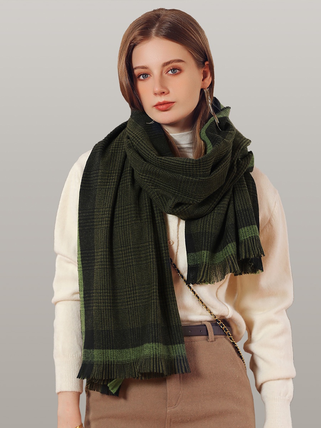 

JC Collection Women Green & Black Checked Scarf