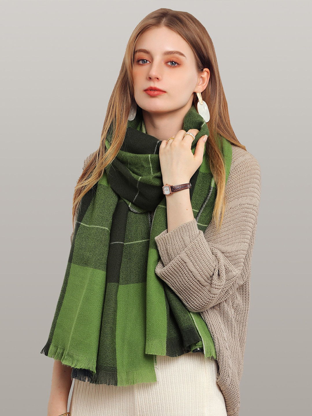 

JC Collection Women Green & Black Checked Scarf